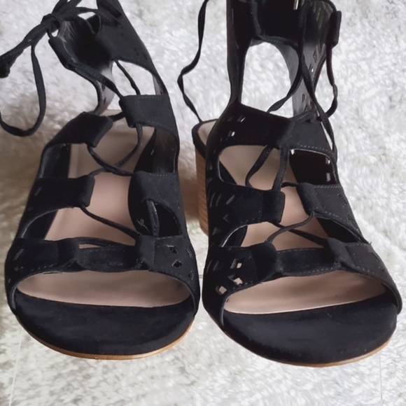 BP Decker Black Laser Cut Lace Up Sandals - Picture 7 of 15